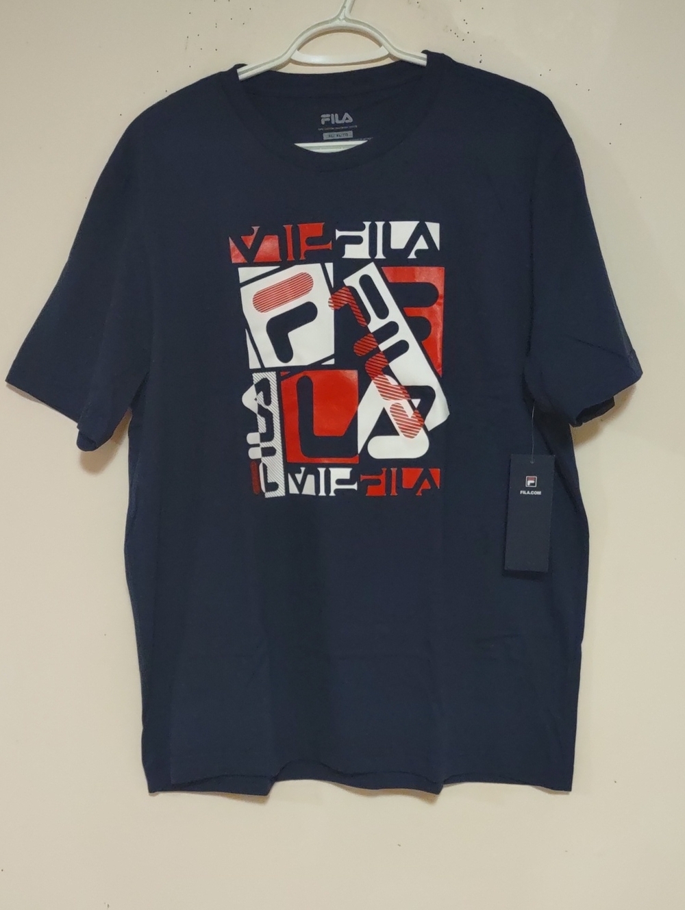 Brand-new Fila Men's Navy Short Sleeve Tee with Red & White Graphic